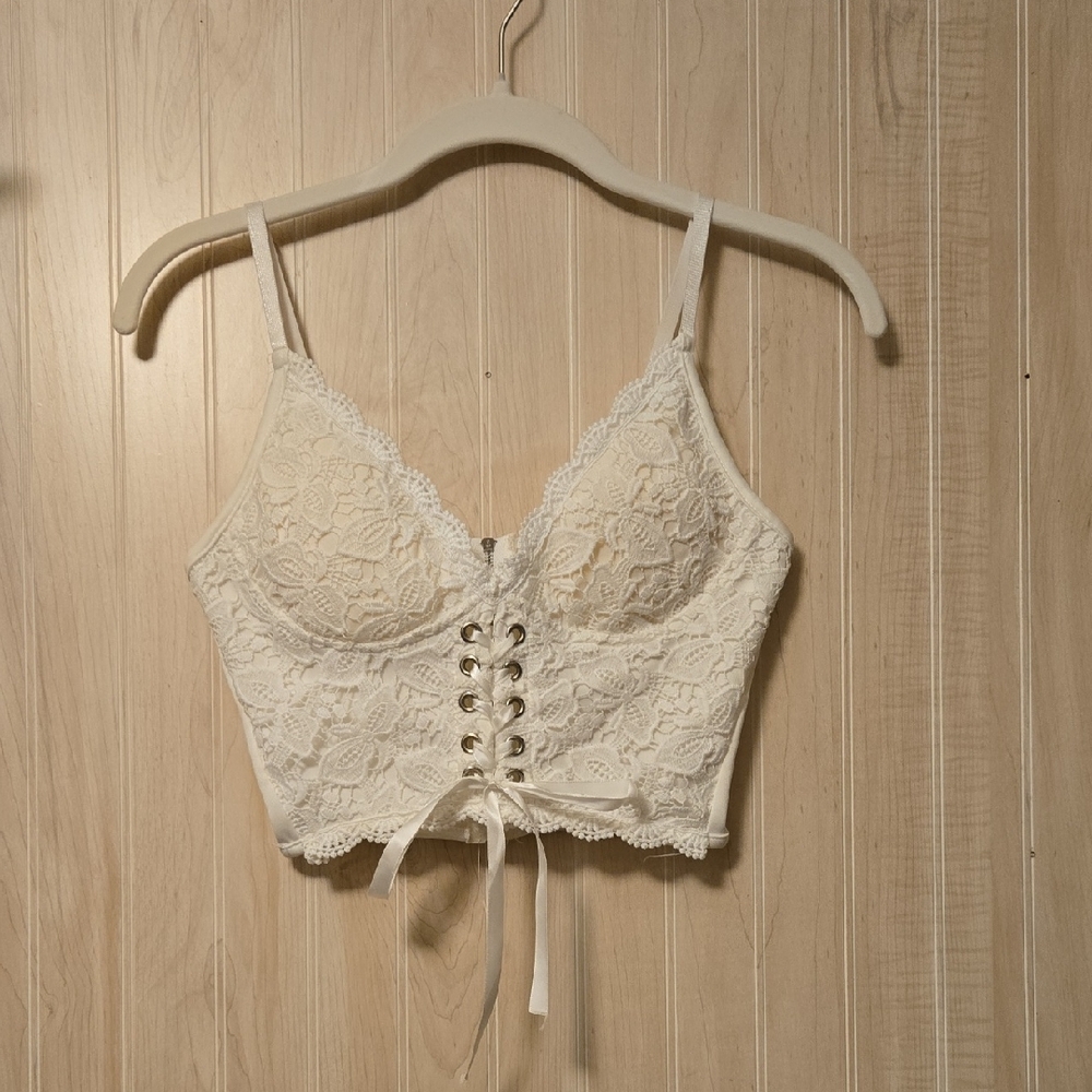 Lace-Up White Lace Top